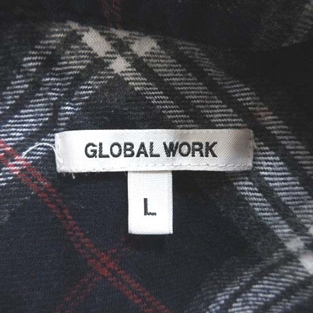 GLOBAL WORK(グローバルワーク)のグローバルワーク シャツワンピース ひざ丈 長袖 チェック L 紺 ■MO レディースのワンピース(ひざ丈ワンピース)の商品写真