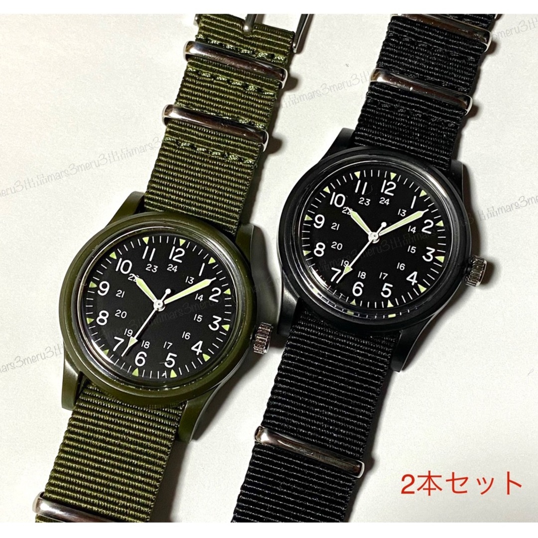 2カラーセット腕時計。シンプル◇ミリタリーウォッチ型。ブラック&オリーブドラブ色 | フリマアプリ ラクマ