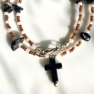 beads necklace＊black×cross(ネックレス)