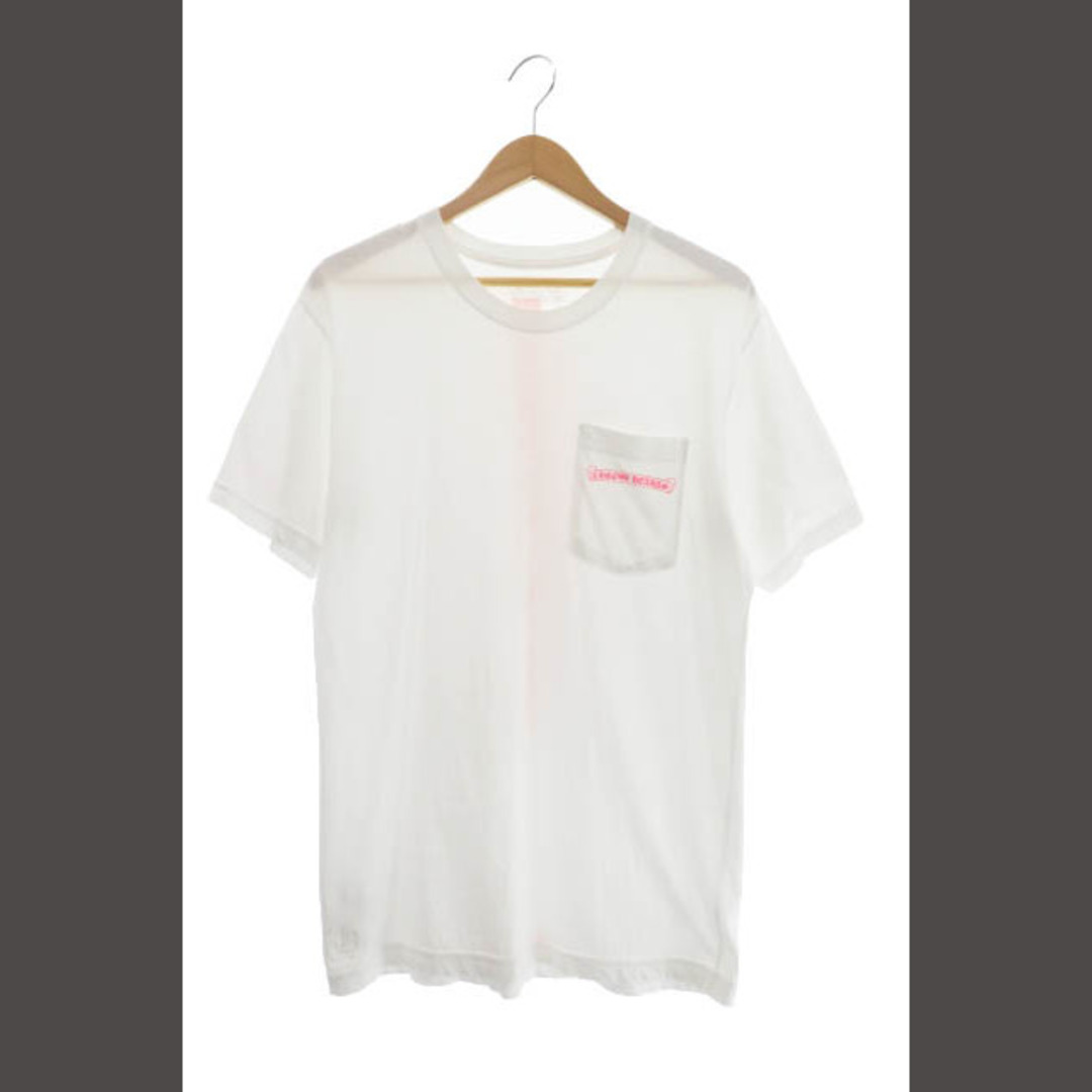 クロムハーツ ネオン ピンク ストライプ ロゴ 半袖 Tシャツ M 白ホワイト46cm身幅