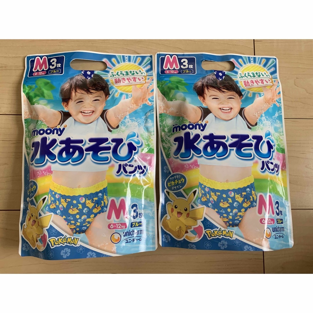 Unicharm(ユニチャーム)の【パンツ Mサイズ】ムーニー 水あそびパンツ ブルー(6~12kg)3枚入×2袋 キッズ/ベビー/マタニティのおむつ/トイレ用品(ベビー紙おむつ)の商品写真