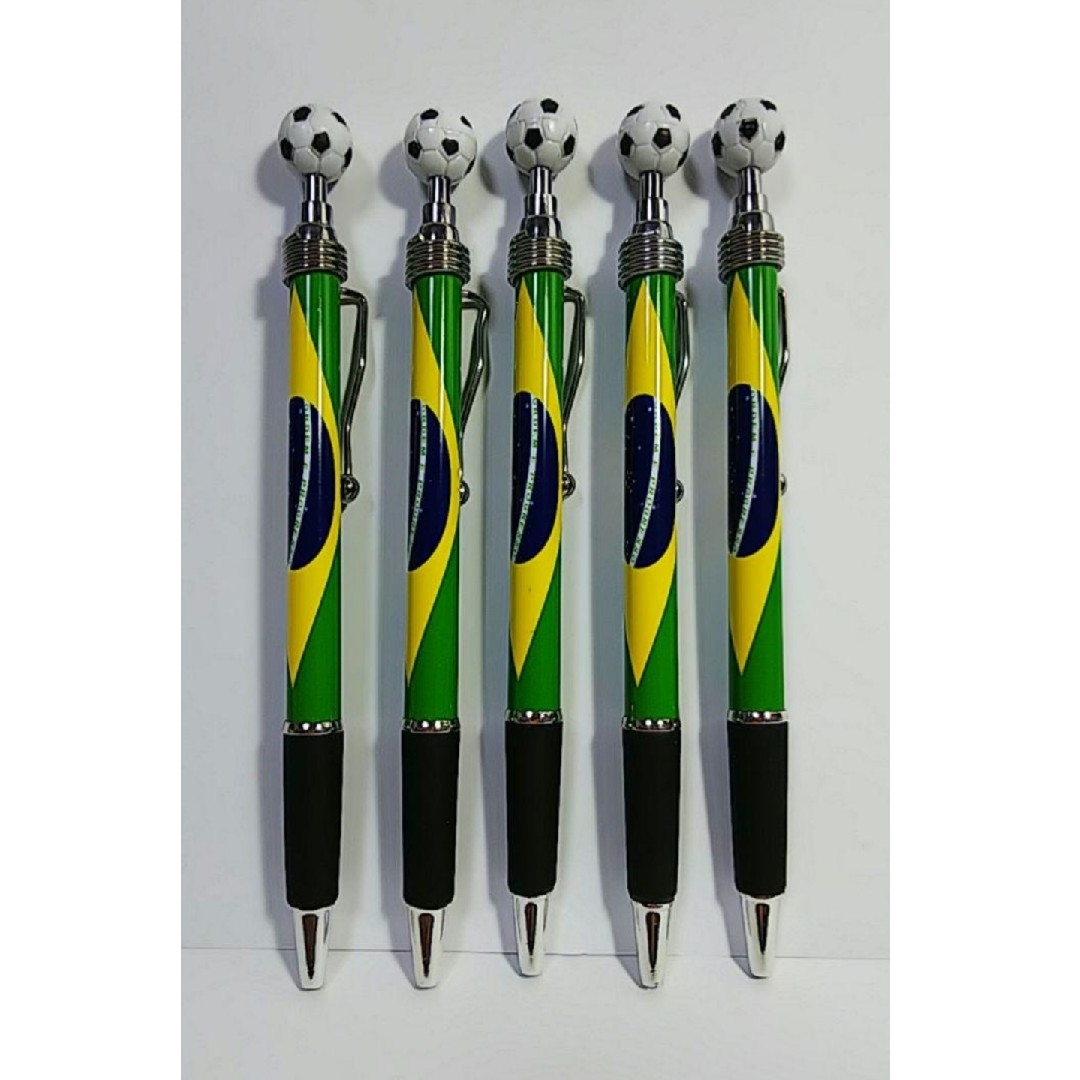 ブラジル 国旗 ボールペン ５本 サッカーボール FIFA 足球 ワールドカップ スポーツ/アウトドアのサッカー/フットサル(記念品/関連グッズ)の商品写真