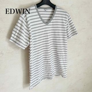 エドウィン(EDWIN)のエドウィン✨麻混メンズ半袖VネックボーダーTシャツL(Tシャツ/カットソー(半袖/袖なし))