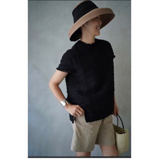 the9shop ツイード　トップス4 seasons tweed tops 黒(カットソー(半袖/袖なし))