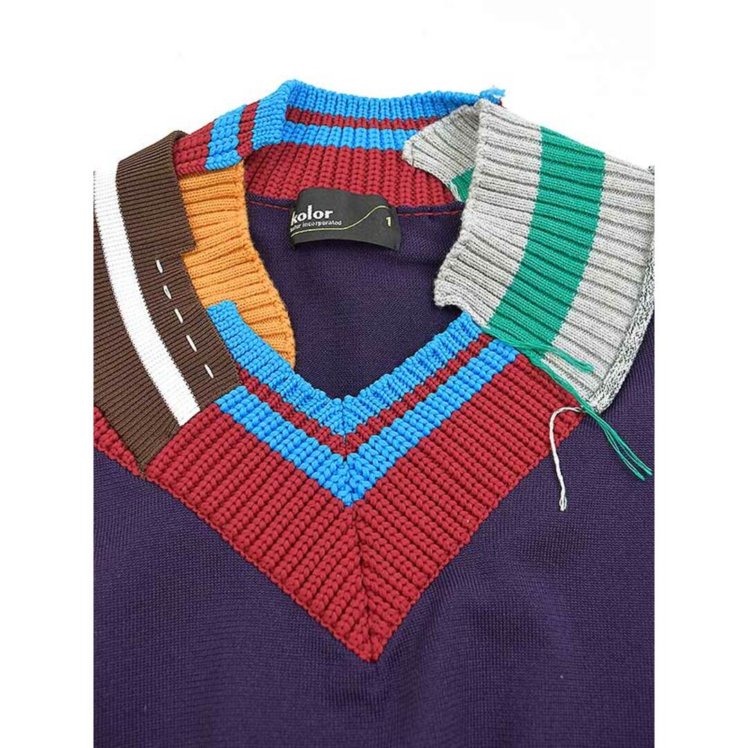 kolor(カラー)のkolor カラー 22SS contrast-collar knit jumpe コントラストカラーポリエステルニットセーター 1 パープル メンズのトップス(ニット/セーター)の商品写真