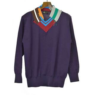 カラー(kolor)のkolor カラー 22SS contrast-collar knit jumpe コントラストカラーポリエステルニットセーター 1 パープル(ニット/セーター)