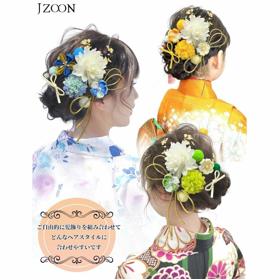 【色: ライトブルー】JZOON 成人式 髪飾り ヘアアクセサリー つまみ細工 5