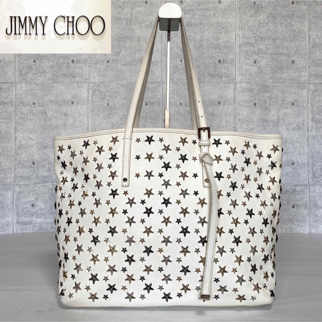 【JIMMY CHOO】SASHA/M ホワイト 3色スタースタッズトートバッグ