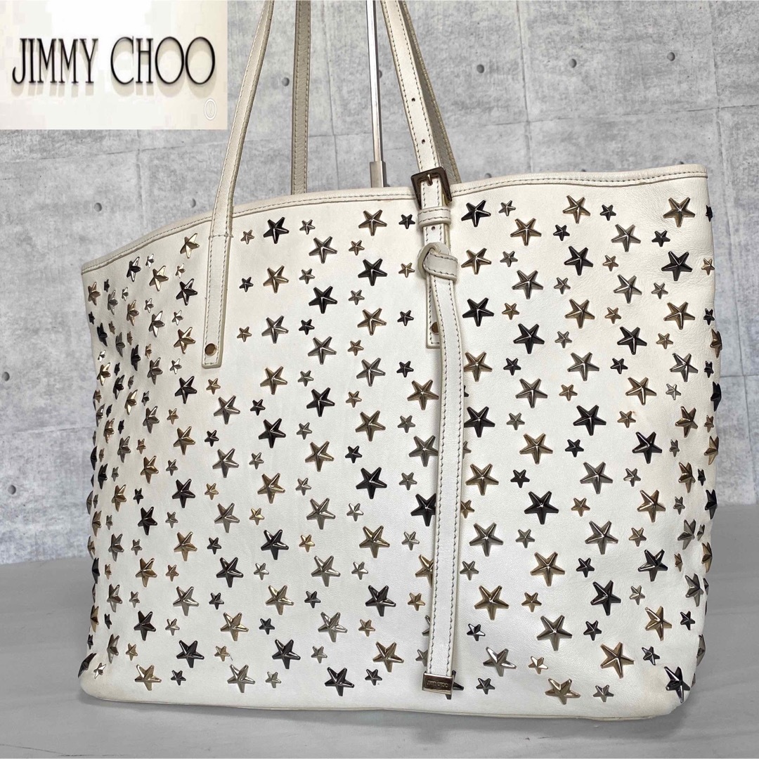 【極美品】JIMMY CHOO SASHA/M オフホワイト A4 トートバッグ