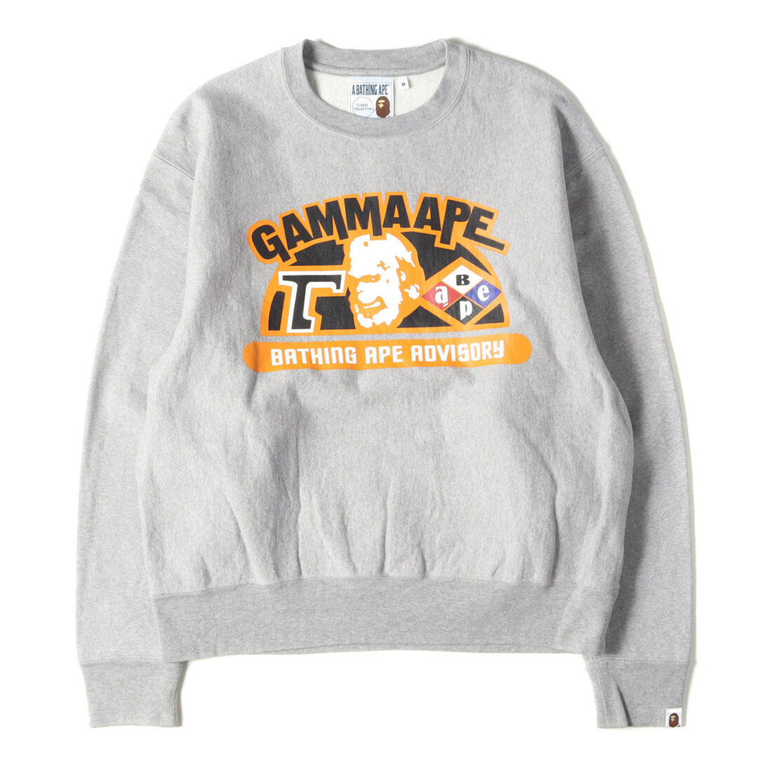 A BATHING APE ア ベイシング エイプ スウェット サイズ:M 20SS 復刻モデル グラフィック クルーネック スウェットシャツ  RELAXED CLASSIC GAMMA APE CREWNECK グレー トップス トレーナー CLASSIC COLLECTION  【メンズ】【中古】 ...