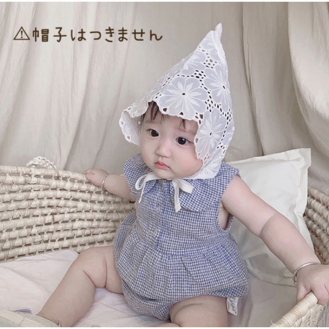 ☆ 丸襟付き チェック ロンパース ☆ 90ノースリーブ ブルー キッズ/ベビー/マタニティのキッズ服女の子用(90cm~)(その他)の商品写真