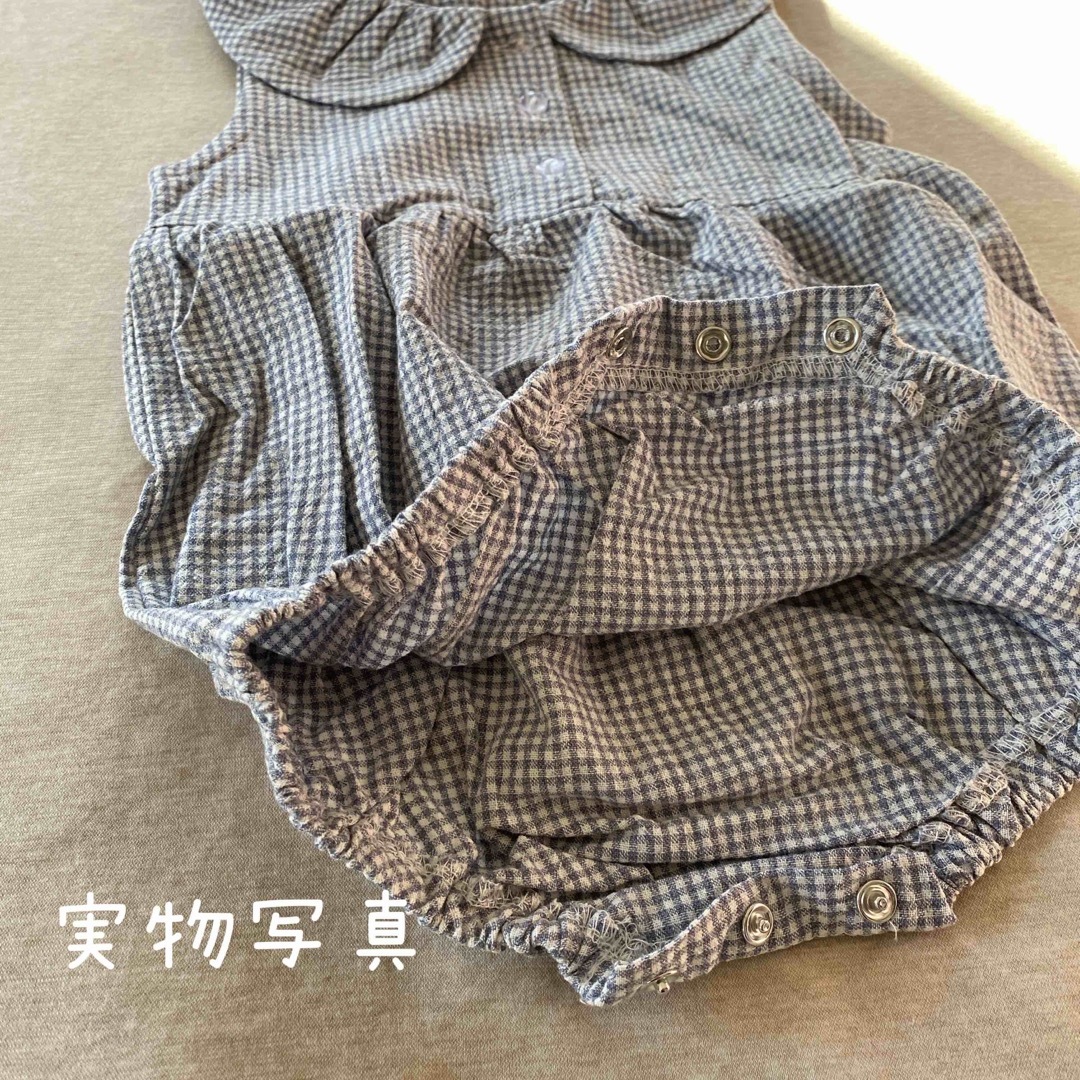 ☆ 丸襟付き チェック ロンパース ☆ 90ノースリーブ ブルー キッズ/ベビー/マタニティのキッズ服女の子用(90cm~)(その他)の商品写真