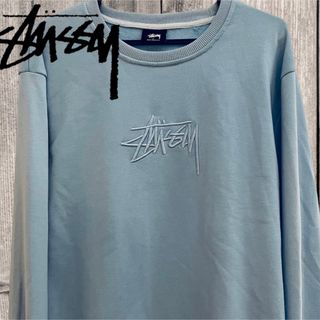 ステューシー(STUSSY)のstussy スウェット トレーナー 薄手 水色 ユニセックス Lサイズ(トレーナー/スウェット)