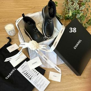 シャネル(CHANEL)の新作CHANELシャネル　レインブーツ　アンクルブーツ　38　ショート　ブラック(レインブーツ/長靴)