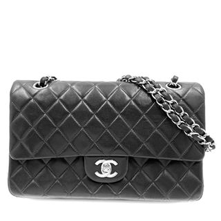 シャネル(CHANEL)のCHANEL シャネル ショルダーバッグ マトラッセ25 チェーンショルダーバッグ ココマーク ココ ダブルフラップ ダブルチェーン かばん 鞄 A01112 ラムスキン    ブラック 黒 シルバー金具 レディース【中古品】(ショルダーバッグ)