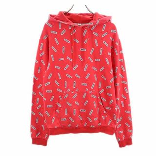 モスキーノ(MOSCHINO)のモスキーノ スウェットパーカー M レッド MOSCHINO 総ロゴ 裏起毛 メンズ 【中古】  【230926】(パーカー)