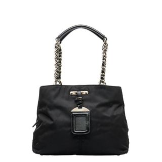 Aランク プラダ チェーンショルダーバッグ BR3997 ナイロン レザー ブラック PRADA トートバッグ レディース