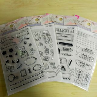 ダイソー(DAISO)の【新品未使用】ダイソー　クリアスタンプシート4枚(印鑑/スタンプ/朱肉)