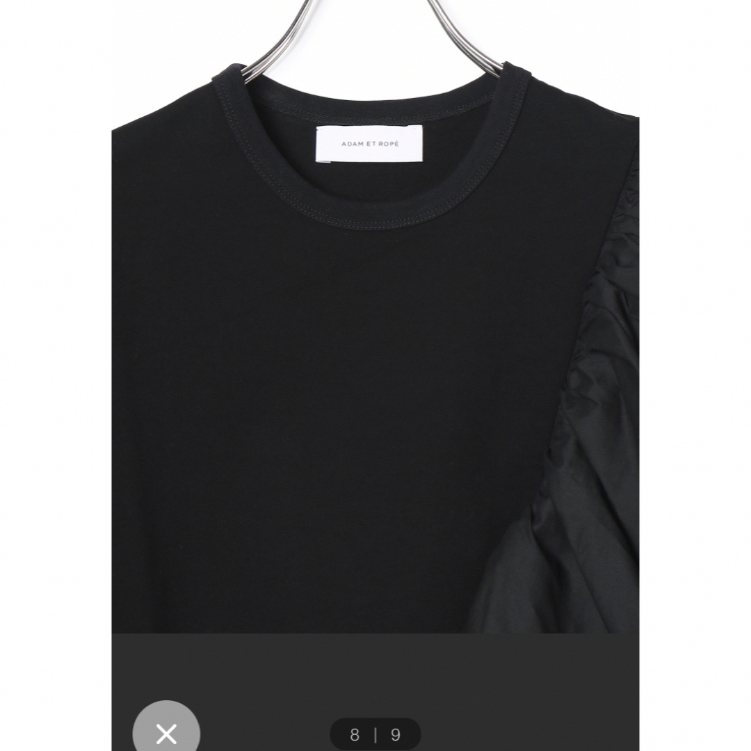 Adam et Rope'(アダムエロぺ)の美品 アダムエロペ　フリルトップス　黒 レディースのトップス(Tシャツ(半袖/袖なし))の商品写真