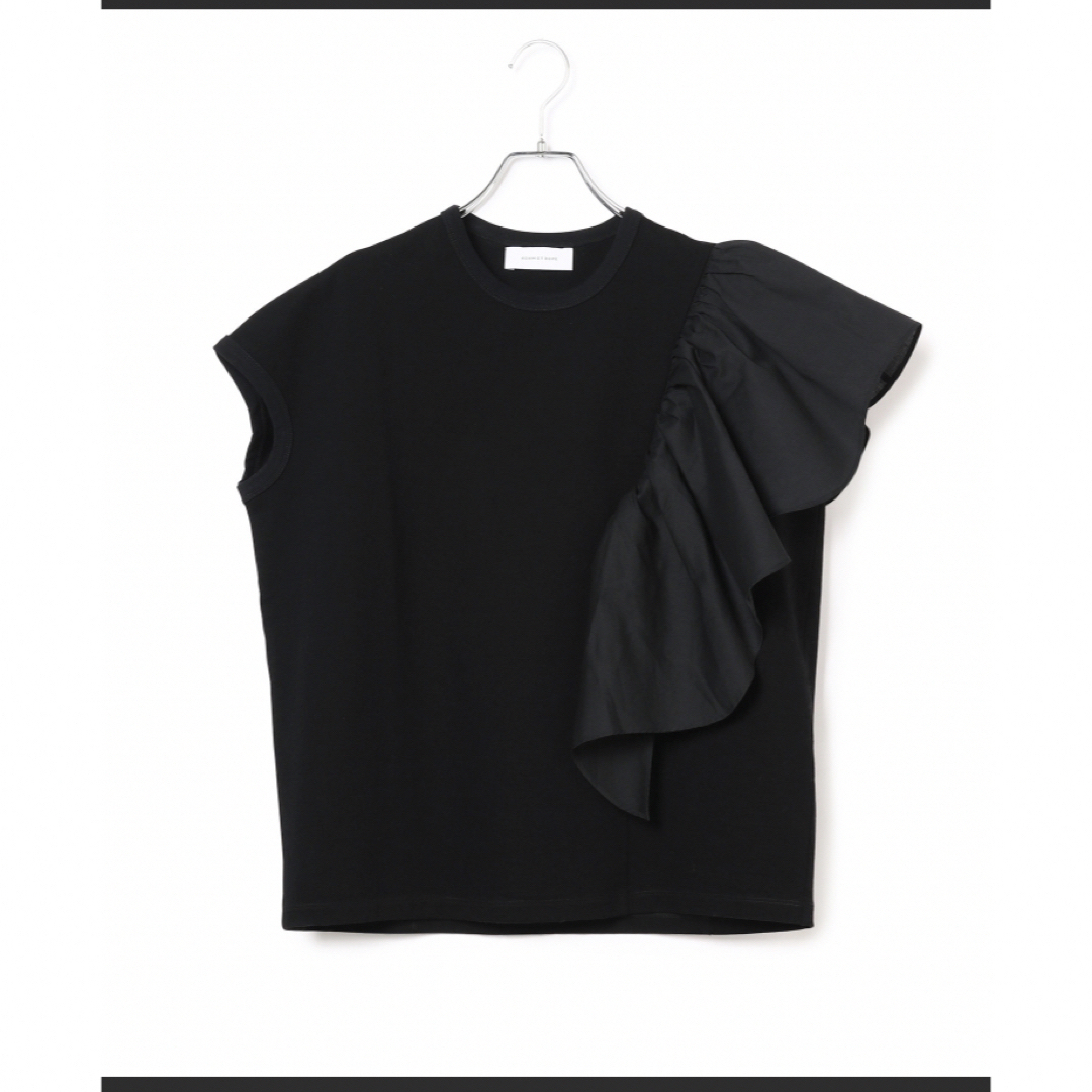 Adam et Rope'(アダムエロぺ)の美品 アダムエロペ　フリルトップス　黒 レディースのトップス(Tシャツ(半袖/袖なし))の商品写真
