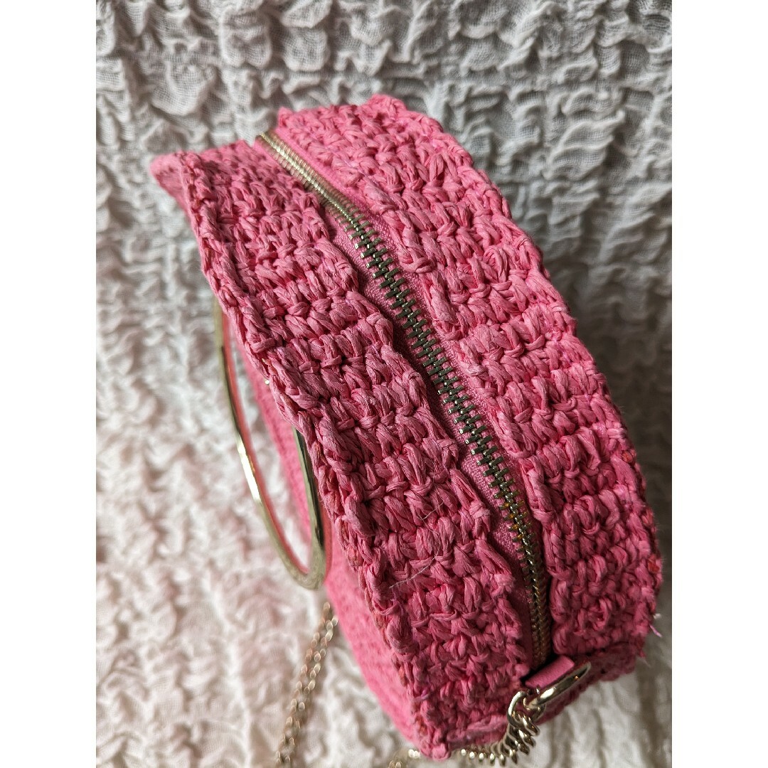 H&M(エイチアンドエム)のH&M●カゴバッグ ピンク サークル型●未使用 レディースのバッグ(かごバッグ/ストローバッグ)の商品写真
