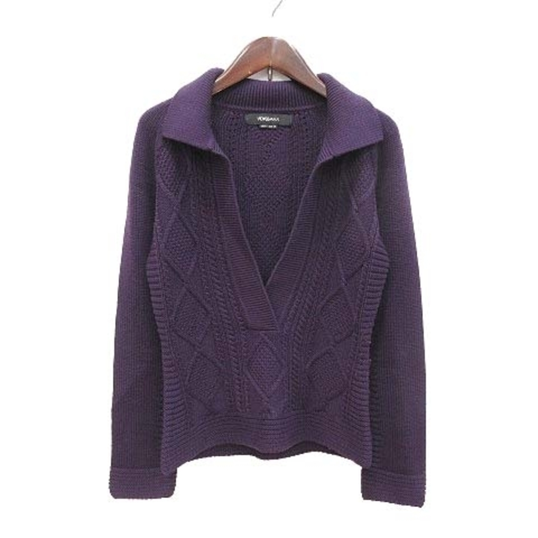 ヴォイスメール アランニット セーター 長袖 衿付き ウール 38 紫 ■MO