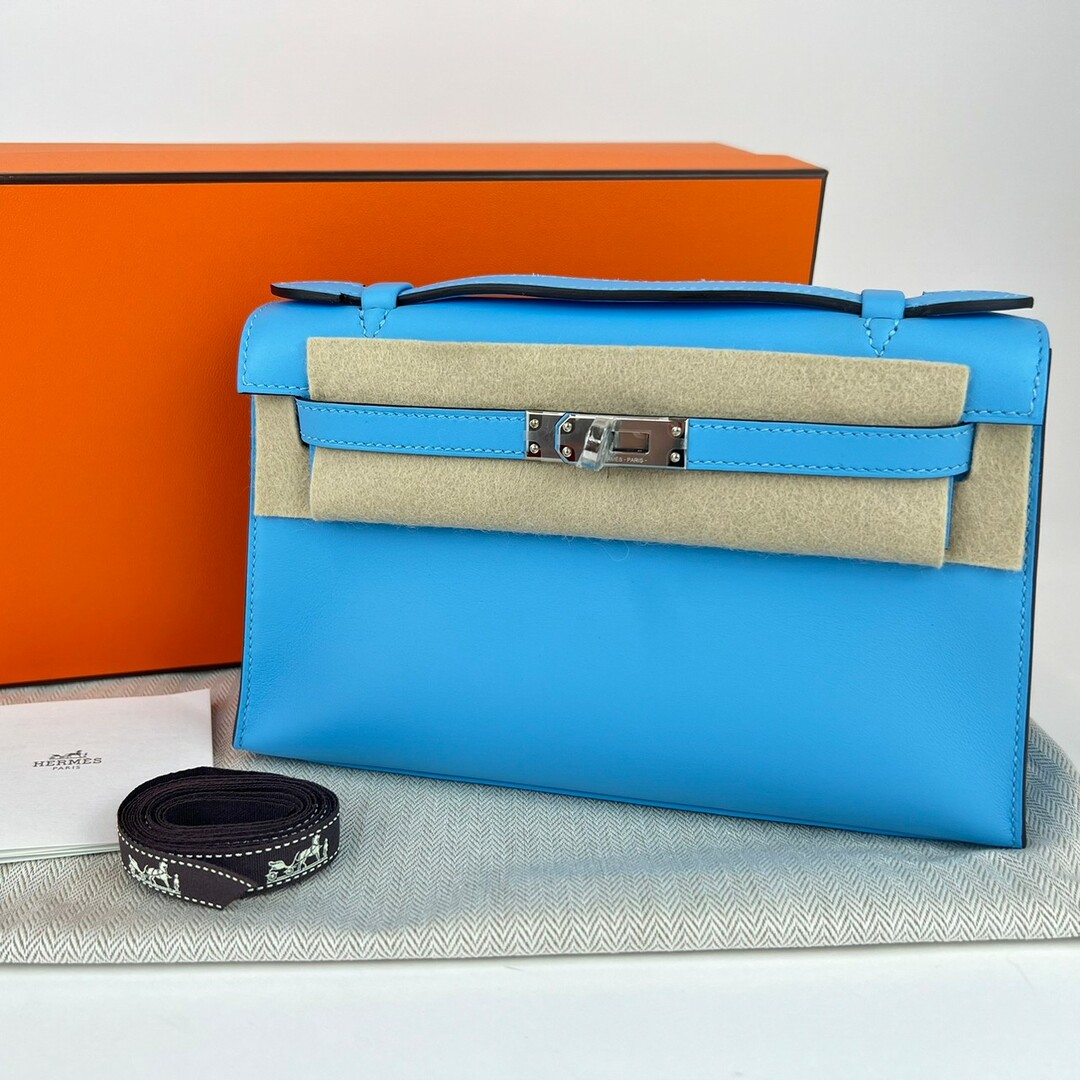 Hermes - 新品未使用品 B刻 HERMES エルメス ポシェットケリー ブルー