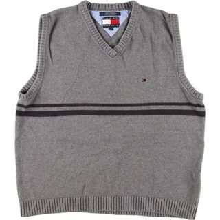 トミーヒルフィガー(TOMMY HILFIGER)の古着 90年代 トミーヒルフィガー TOMMY HILFIGER ボーダー柄 Vネック コットンニットベスト メンズXL ヴィンテージ /eaa370384(ベスト)