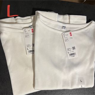 ユニクロ(UNIQLO)のユニクロ リブボートネックノースリーブT / Lサイズ(Tシャツ(半袖/袖なし))