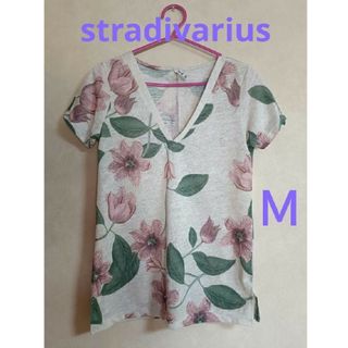 ストラディバリウス(stradivarius)の美品 stradivarius 花柄 vネック Ｔシャツ リゾート系 涼しい 夏(Tシャツ(半袖/袖なし))