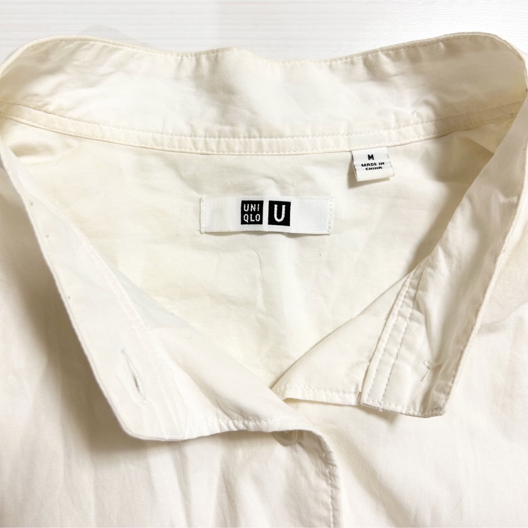 UNIQLO(ユニクロ)のUNIQLO ユニクロ ノーカラーシャツ ロング丈 オフホワイト M レディース レディースのトップス(シャツ/ブラウス(長袖/七分))の商品写真