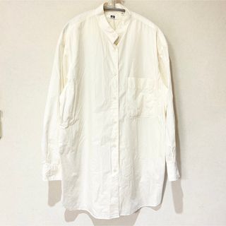 ユニクロ(UNIQLO)のUNIQLO ユニクロ ノーカラーシャツ ロング丈 オフホワイト M レディース(シャツ/ブラウス(長袖/七分))