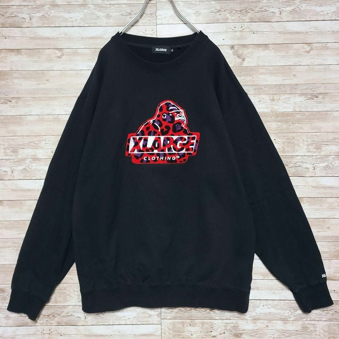 【激レア】XLARGE エクストララージ★デカ刺繍ロゴ スウェット 黒 ＸL