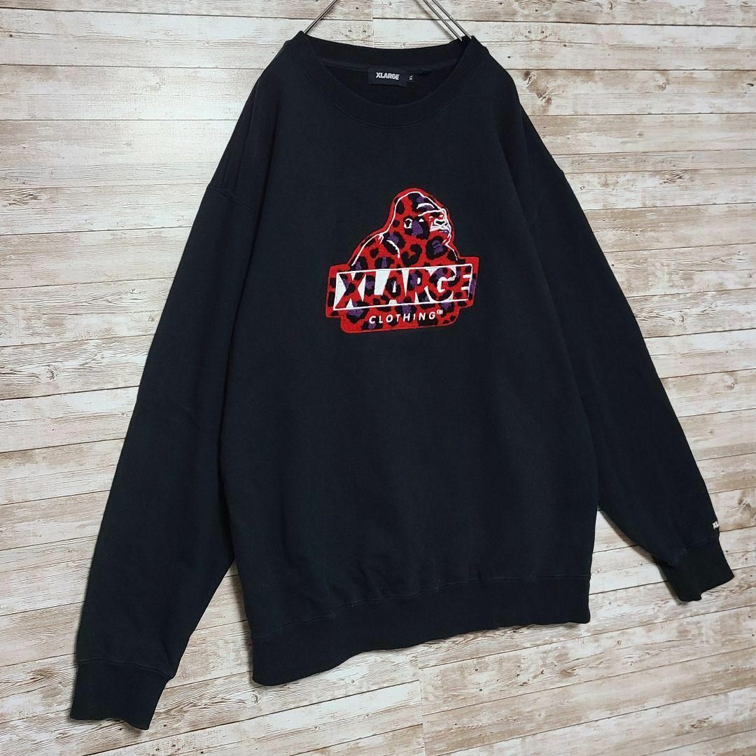 【激レア】XLARGE エクストララージ★デカ刺繍ロゴ スウェット 黒 ＸL