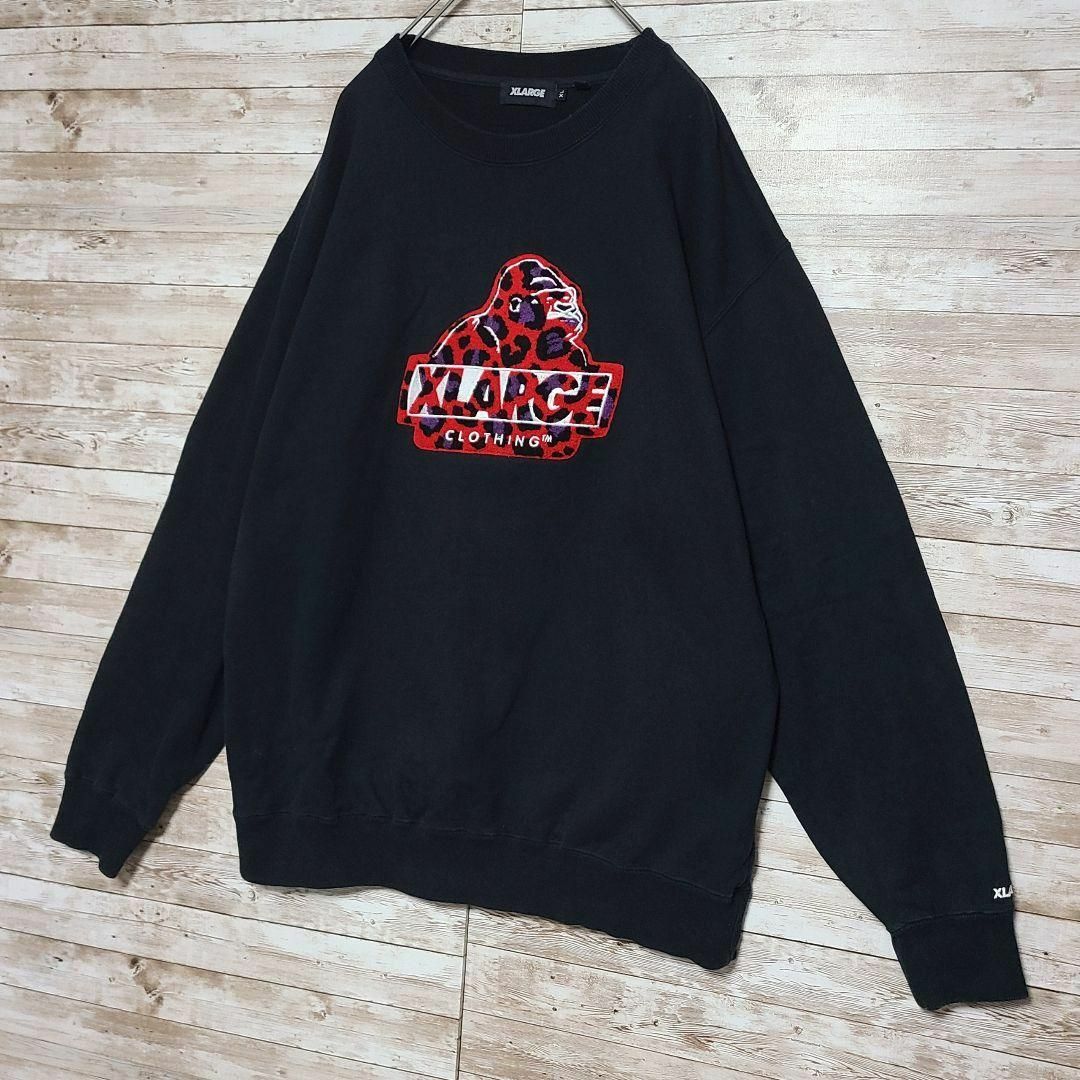 【激レア】XLARGE エクストララージ★デカ刺繍ロゴ スウェット 黒 ＸL