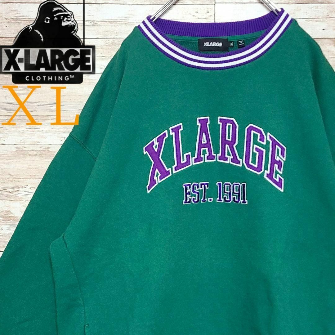 【美品】☘️XLARGE☘L☘緑☘トレーナー☘刺繍☘バスケットボール☘激レア☘️人気