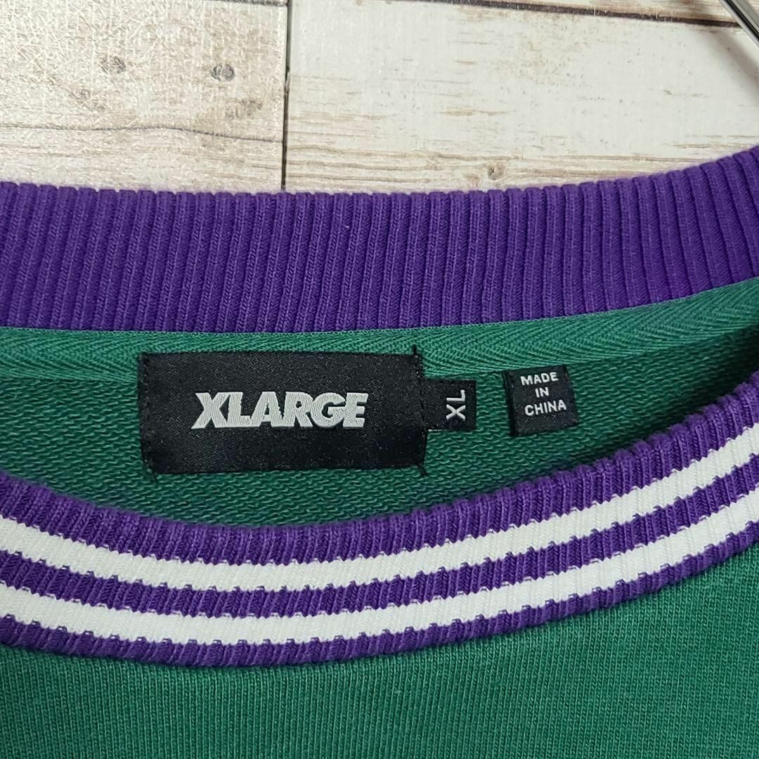 XLARGE スウェット 厚手 グリーン カラー◎ 胸ロゴ ボア 刺繍 L 希少