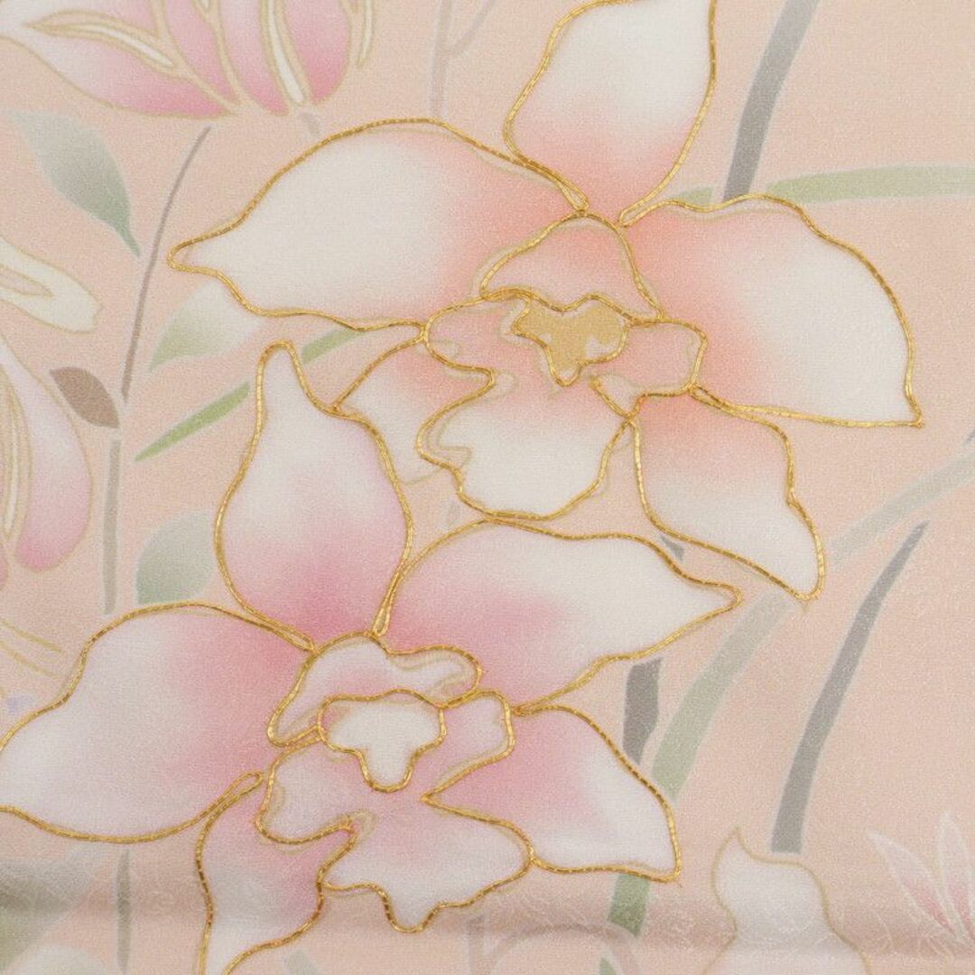 《仮絵羽■訪問着■蘭に麗しの花々模様◆淡いピンク◆袷正絹着物◆HM9-14》 レディースの水着/浴衣(着物)の商品写真