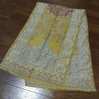 1557超美品 エトロ ストール スヌード シルク混 大判 ペイズリー柄 黄系-