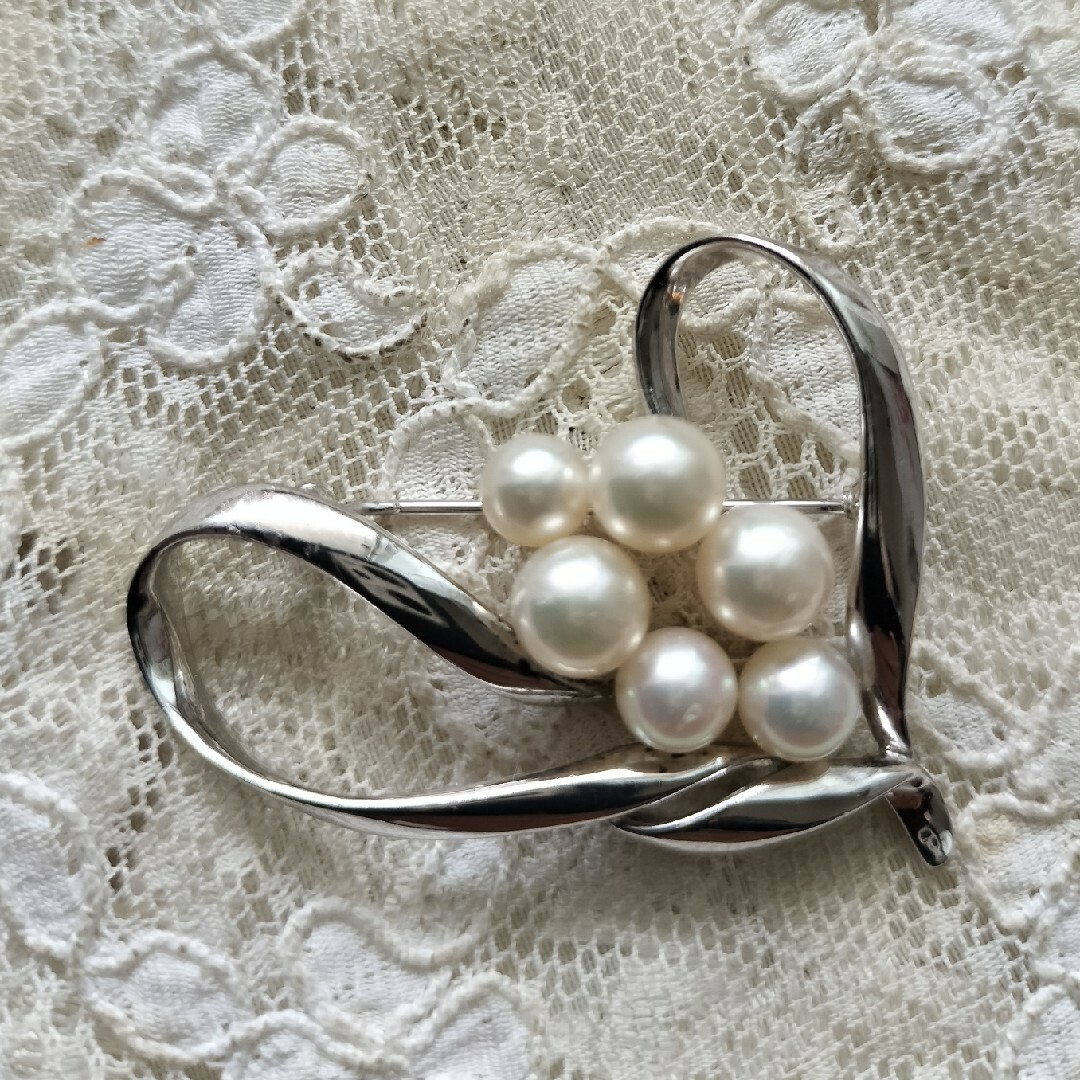 MIKIMOTO ミキモトパールブローチ silver ホワイトパールアコヤ真珠-