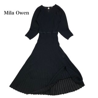 ミラオーウェン(Mila Owen)の美品 ミラオーウェン 大人可愛い Aライン リブ ワンピース 黒 サイズ1(ロングワンピース/マキシワンピース)