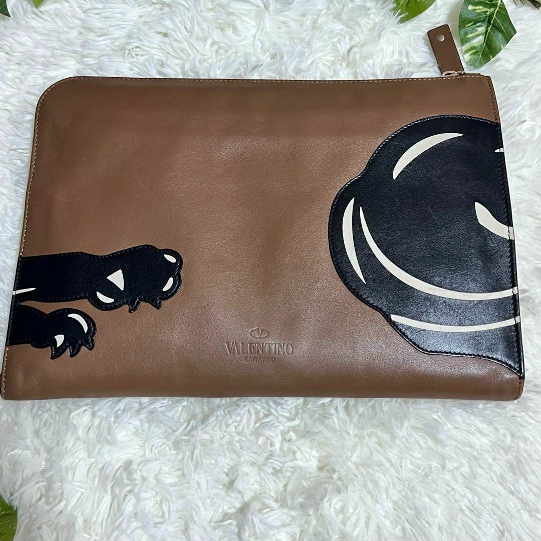 【幻の一品】バレンティノ 豹モチーフ 本革 セカンドバッグ パンサー スタッズ