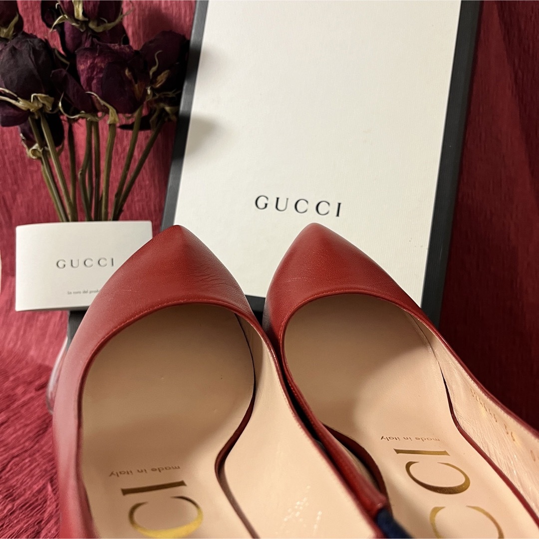 Gucci(グッチ)のGUCCI Sylvie Web Slingred レッド レザーパンプス レディースの靴/シューズ(ハイヒール/パンプス)の商品写真