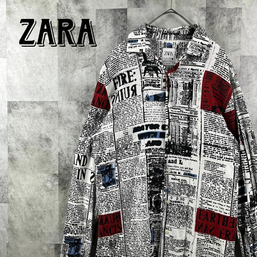 ZARA ザラ 総柄 レーヨンシャツ アートグラフィック ホワイト S | フリマアプリ ラクマ