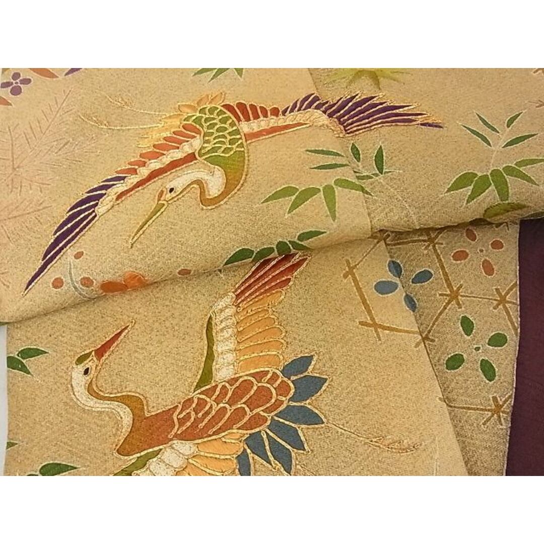 平和屋-こころ店■訪問着 駒刺繍 松竹梅流水風景文 金彩 着丈160.5cm 裄丈67cm 正絹 逸品 A-br5008
