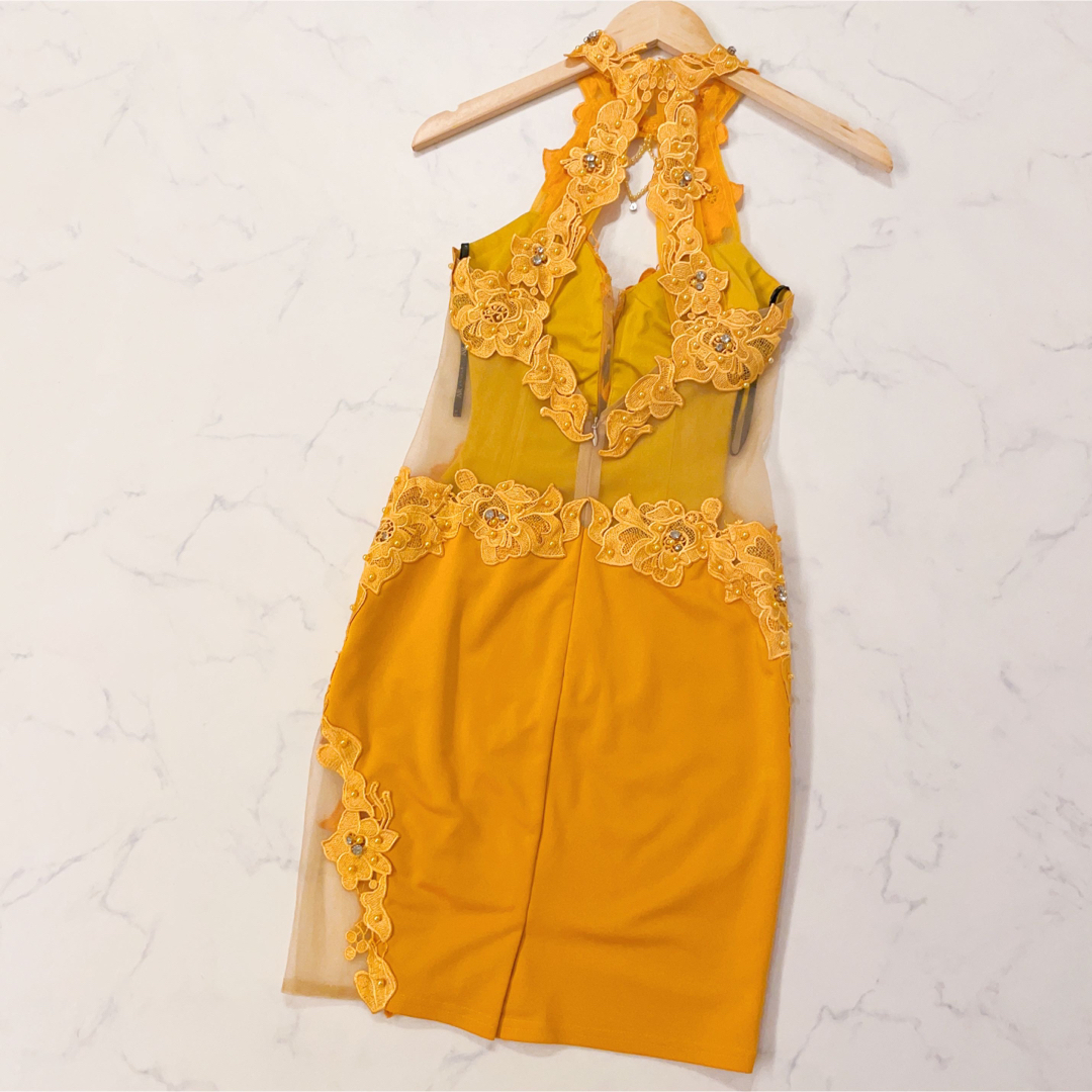 AngelR(エンジェルアール)のAngelR パールフラワーレースタイトミニドレス M マスタード オレンジ レディースのフォーマル/ドレス(ナイトドレス)の商品写真