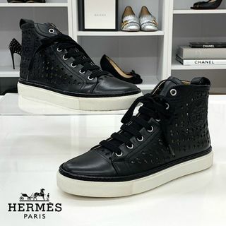 エルメス(Hermes)の6820 エルメス ジミー レザー パンチング ハイカットスニーカー ブラック(スニーカー)