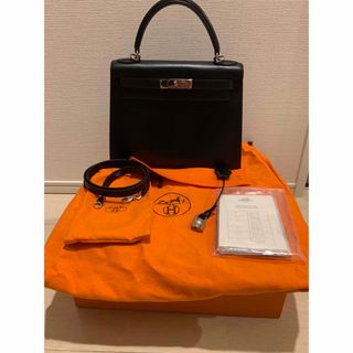 エルメス(Hermes)のHERMES ケリー28 黒　ハンドバッグ ショルダーバッグ ボックスカーフ(ハンドバッグ)