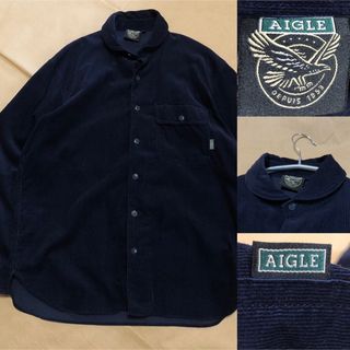 エーグル(AIGLE)のAIGLE コーデュロイ シャツ S ネイビー エーグル ラウンドカラー(シャツ)