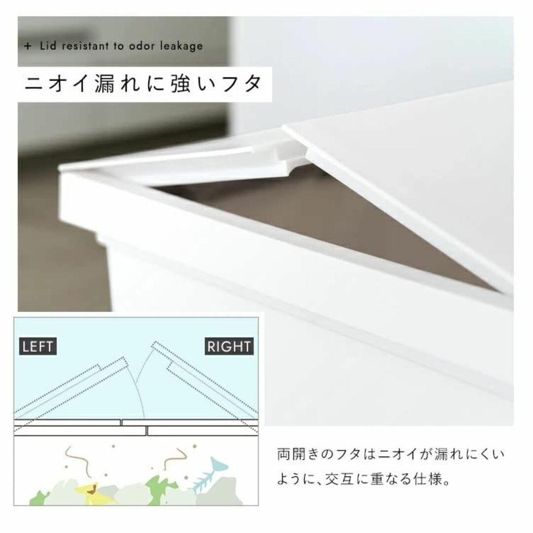 【色: ホワイト】アスベル フタ付きゴミ箱 両開きペダル カウンター下収納可 4